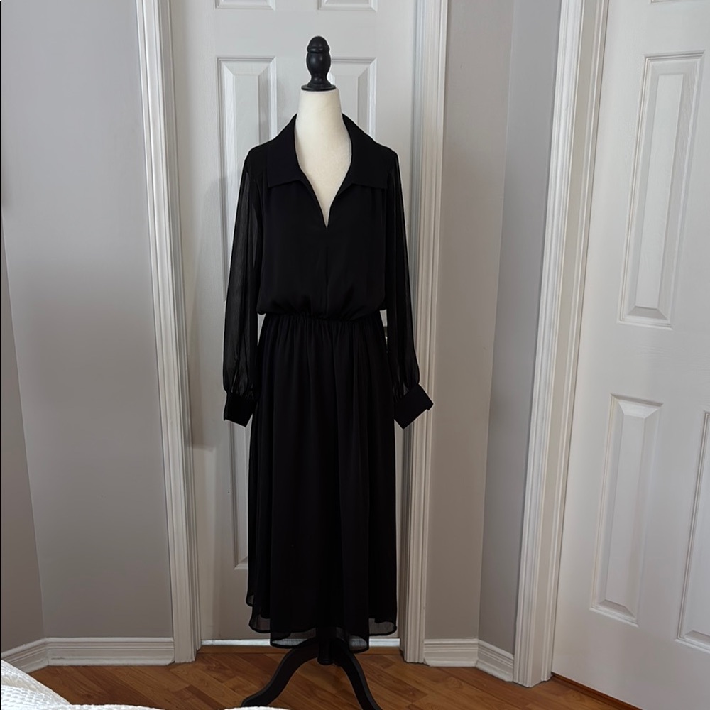 Elegant Black Long Sleeve Plunge Dress